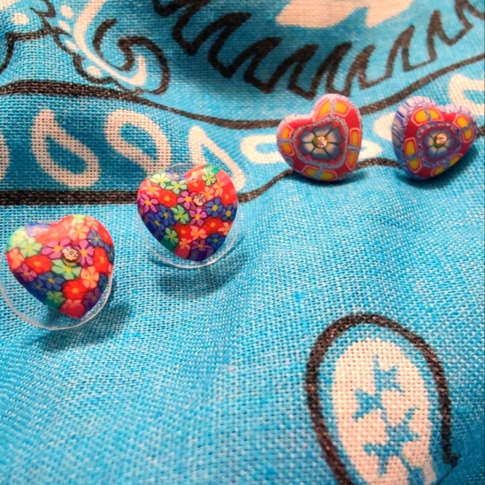 Y2K Fimo Heart Earrings (2 sets) - Picture 1 of 1